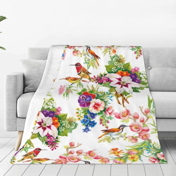 Bingfone Birds And Flowers Print Flannel Fleece Blanket Throw Blanket For Bed,Sofa,Couch,Travel,Camping(80"X60")