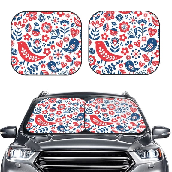 Bingfone Birds Flowers Windshield Sun Shade 2-Piece Foldable Car Front Window Sunshade For Most Sedans Suv Truck - Auto Sun Blocker Visor Protector Blocks Max Uv Rays - Small
