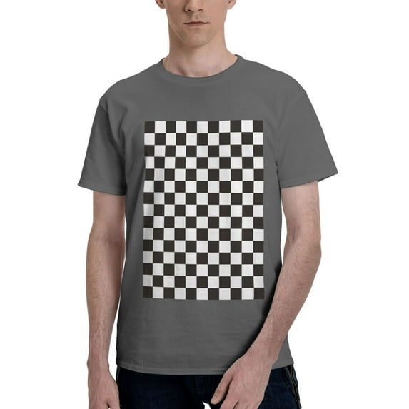 Bingfone Black And White Checkerboard Men'S Loose Fit Short-Sleeve Pocket T-Shirt