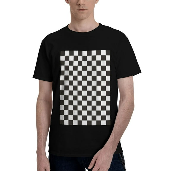 Bingfone Black And White Checkerboard Men'S Loose Fit Short-Sleeve Pocket T-Shirt