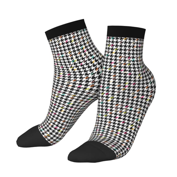 Bingfone Black And White Houndstooth Design Patterned Men's Women's Casual Cotton Socks