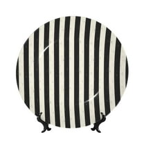 Bingfone Black And White Thick Stripes Print Bone China Dinner Decorative Plates,Handmade Ceramic Dinner Plate with Stand for Home Club-6in