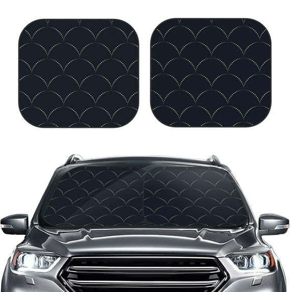 Bingfone Black Fish Scales Windshield Sun Shade 2-Piece Foldable Car Front Window Sunshade For Most Sedans Suv Truck - Auto Sun Blocker Visor Protector Blocks Max Uv Rays - Large