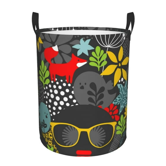 Bingfone Black Head Woman With Fox Hair Waterproof Foldable Laundry Hamper Bucket With Handles For Storage Bin,Clothes Hamper (Small)