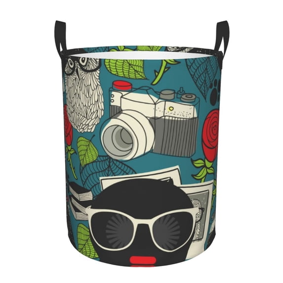 Bingfone Black Head Woman With Owl Hair Waterproof Foldable Laundry Hamper Bucket With Handles For Storage Bin,Clothes Hamper (Small)