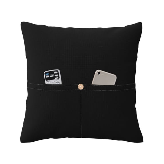 Bingfone Black Linen Throw Pillow Covers Cushion Case Pocket Button Vintage Farmhouse Pillowcase for Sofa Couch Bed 20"x20"