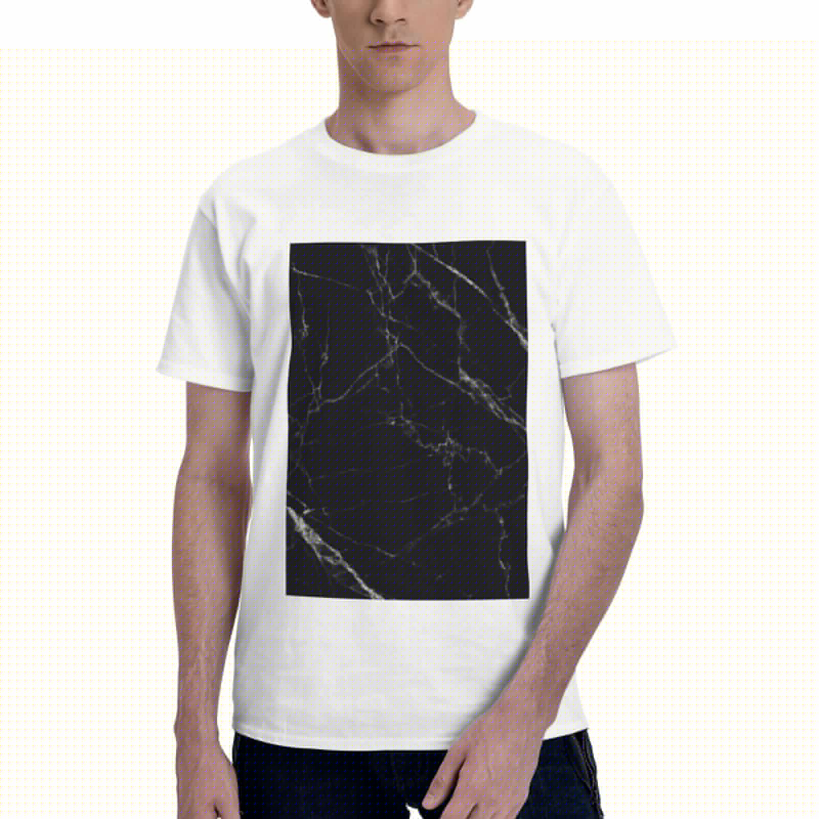 Bingfone Black Marble Texture Abstract Men'S Loose Fit Short-Sleeve Pocket T-Shirt