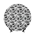 thumbnail image 1 of Bingfone Black White Halloween Print Bone China Dinner Decorative Plates,Handmade Ceramic Dinner Plate with Stand for Home Club-6in, 1 of 6