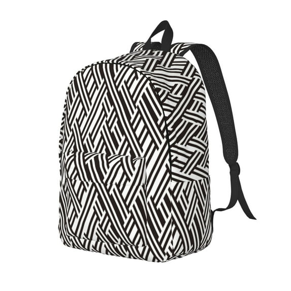 Bingfone Black White Stripes Print Canvas College Laptop Backpack, Large Capacity Lightweight College Bookbag Casual Daypack-Small