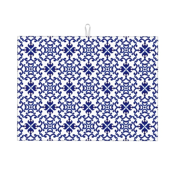 Bingfone Blue And White Porcelain Chinaware ,18" X 24"Dish Drying Mat For Kitchen Counter,Ultra Absorbent Microfiber