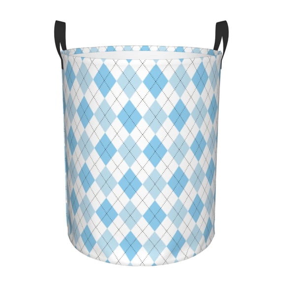 Bingfone Blue And White Squares Waterproof Foldable Laundry Hamper Bucket With Handles For Storage Bin,Clothes Hamper (Medium )