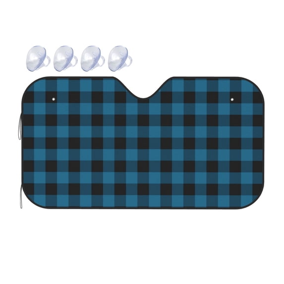 Bingfone Blue Black Plaid Car Windshield Sunshade,Sun Foldable Sun Shield Sun Visor for Car - Medium