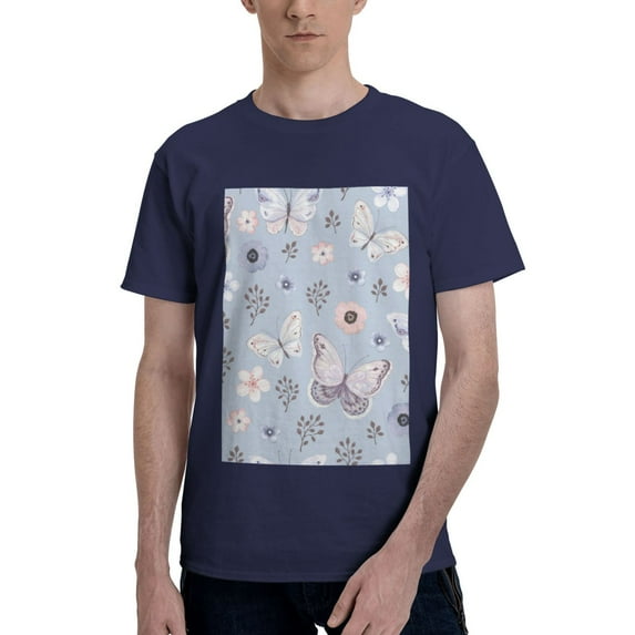 Bingfone Blue Butterfly Men'S Loose Fit Short-Sleeve Pocket T-Shirt