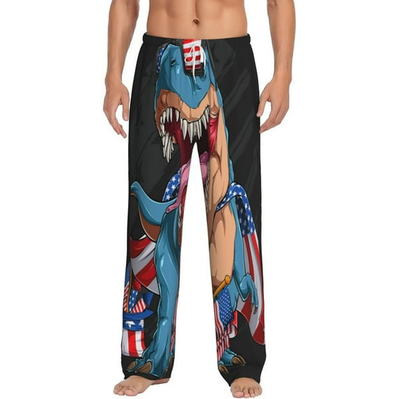 Bingfone Blue Dinosaur Mens All Over Print Sleep Pajama Pants-Small