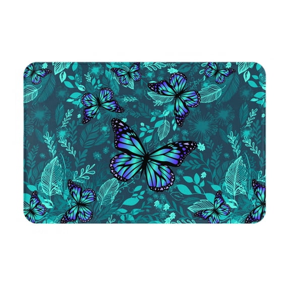 Bingfone Blue Floral With Butterflies Door Mat 16"X24" Front Entrance Non-Slip Low Profile Washable For Entryway
