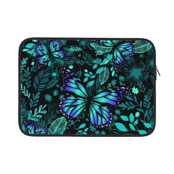 Bingfone Blue Floral With Butterflies Laptop Sleeve Case 15 Inch, 360° Protective Computer Carrying Bag