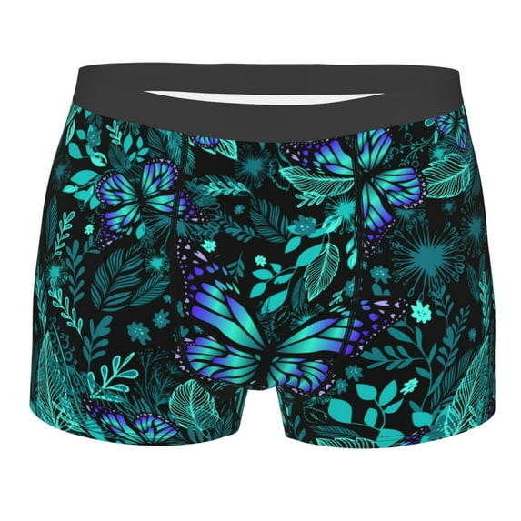 Bingfone Blue Floral With Butterflies Men'S Underwear - Casual Stretch Boxer Briefs-Small