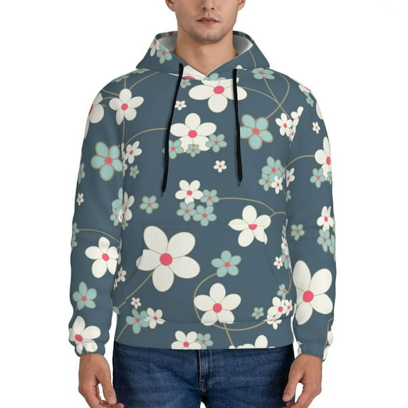 Bingfone Blue Flower Men'S Drawstring Hoodie Long Sleeve Pocket Sweatshirts-X-Large