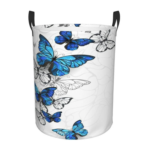 Bingfone Blue Flying Butterflies Waterproof Foldable Laundry Hamper Bucket With Handles For Storage Bin,Clothes Hamper (Small)