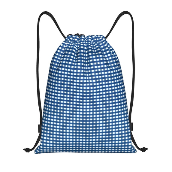 Bingfone Blue Gingham Drawstrings Backpacks Bags For Men Women Gym Drawstrings Bag