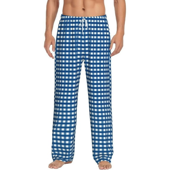 Bingfone Blue Gingham Mens All Over Print Sleep Pajama Pants-Xx-Large