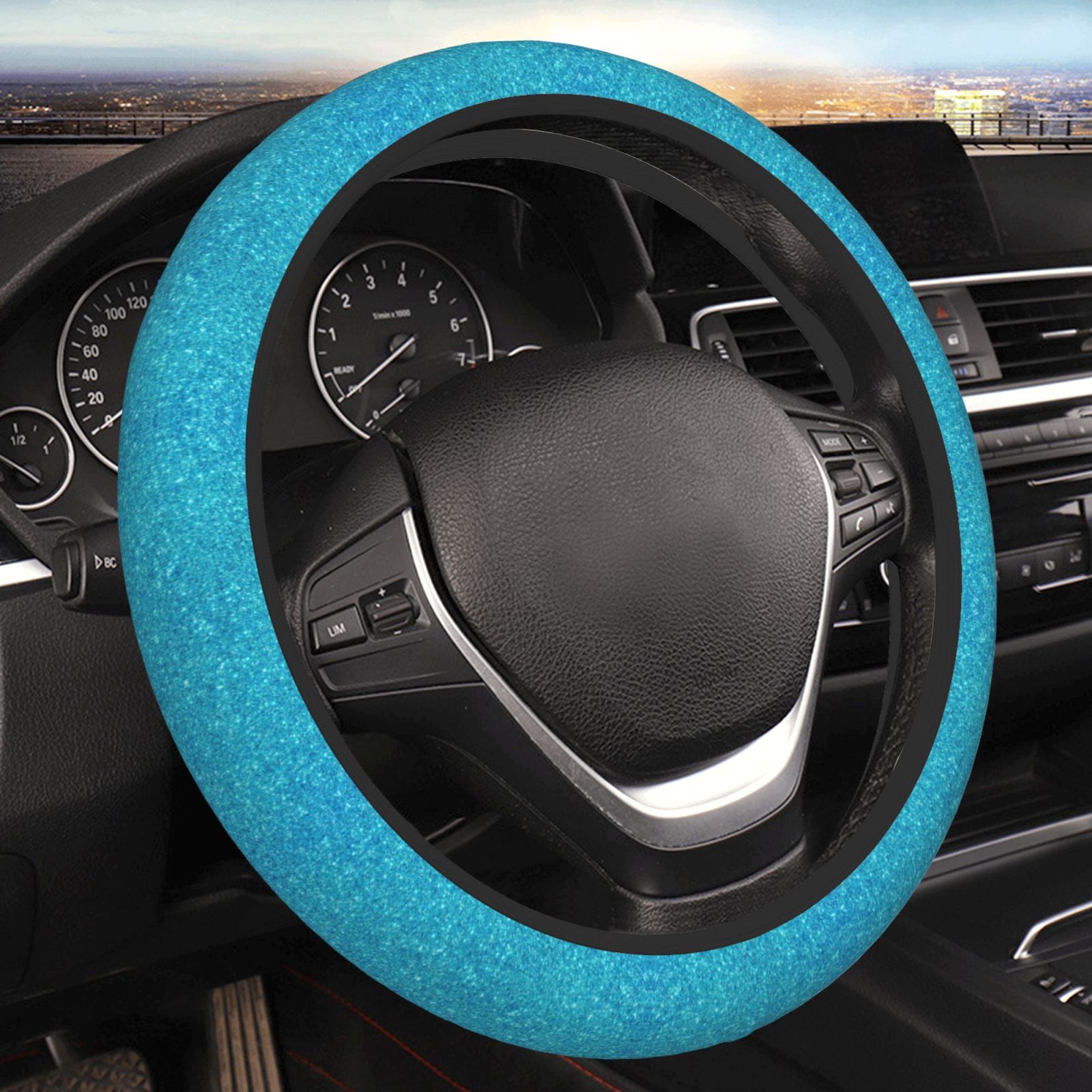 Bingfone Blue Glitter Steering Wheel Cover Universal 15 Inches Car