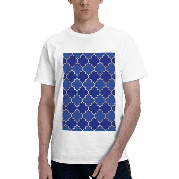 Bingfone Blue Gold Grid Lantern Shapes Men'S Loose Fit Short-Sleeve Pocket T-Shirt