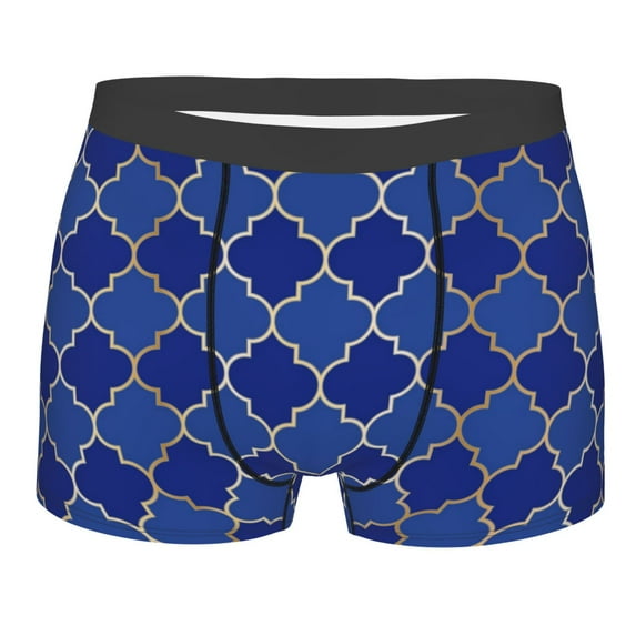 Bingfone Blue Gold Grid Lantern Shapes Men'S Underwear - Casual Stretch Boxer Briefs-Large