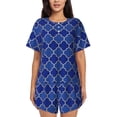 thumbnail image 1 of Bingfone Blue Gold Grid Lantern Shapes Print Pajamas Sets for Women Soft Short-Sleeved Pjs with Lounge Shorts Two Piece Sleepwear, 1 of 1