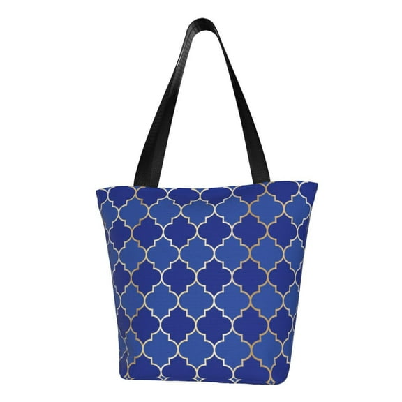 Bingfone Blue Gold Grid Lantern Shapes Women Shoulder Tote Bags Casual Bag Ladies Shopping Handbag