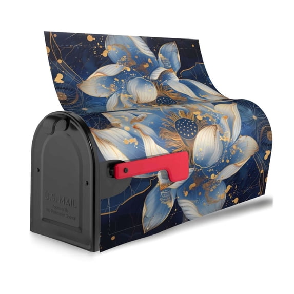 Bingfone Blue Golden Dream Lotus Magnetic Mailbox Cover Standard Size for Garden Yard Outdoor Decorations-21x18 in