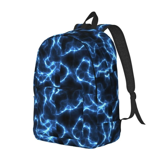 Bingfone Blue Lightning Print Canvas College Laptop Backpack, Large Capacity Lightweight College Bookbag Casual Daypack-Medium