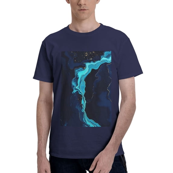 Bingfone Blue Marble And Gold Men'S Loose Fit Short-Sleeve Pocket T-Shirt