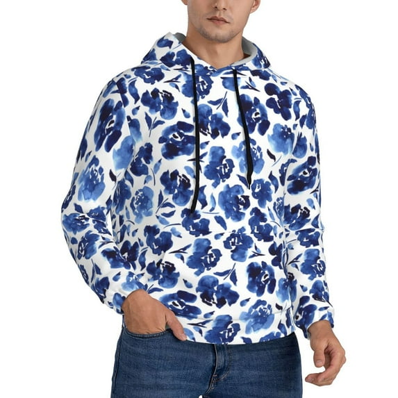 Bingfone Blue Roses Men's Drawstring Hoodie Long Sleeve Pocket Sweatshirts-3X-Large