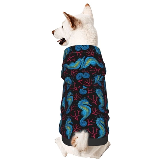 Bingfone Blue Seahorse Dog Clothes Hoodie, Pet Winter Coat,Puppy Sweatshirts for Small Dogs Boy Girl,Suitable for All Breeds-Large