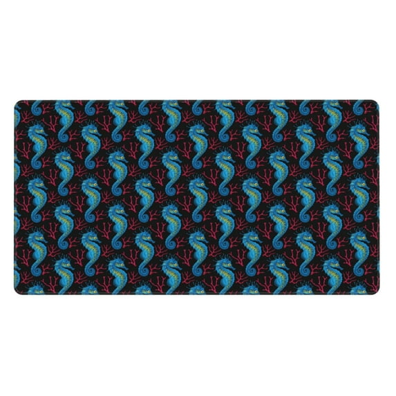 Bingfone Blue Seahorse Large Gaming Mouse Pad,Extended Desk Mousepad With Stitched Edges,Non-Slip Base,29.5 X 16 In