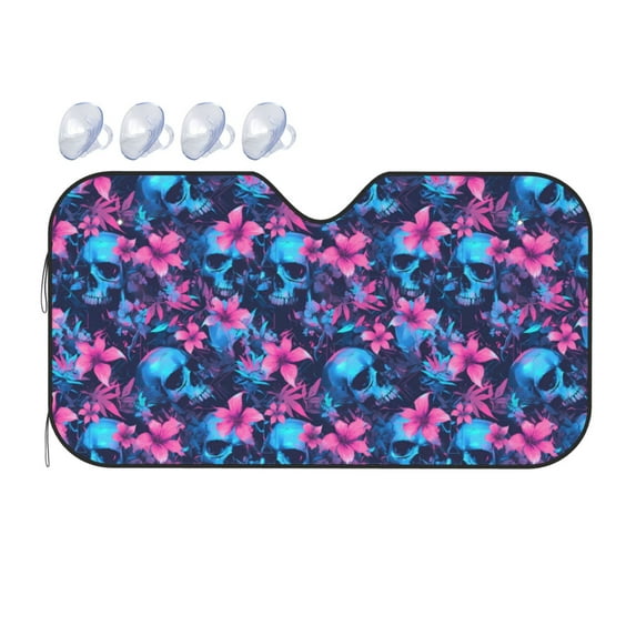 Bingfone Blue Skull Flower Car Windshield Sunshade,Sun Foldable Sun Shield Sun Visor for Car - Medium