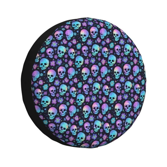 Bingfone Blue Skull Flower Spare Tire Cover Weatherproof Universal Wheel Protectors for RV Camper Travel Trailer SUV Truck-15 inch