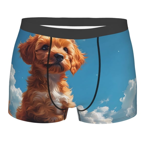 Bingfone Blue Sky Cloud Puppy Men's Underwear - Casual Stretch Boxer Briefs-Medium