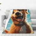 Bingfone Blue Sky Cute Dog Print Flannel Fleece Blanket Throw Blanket