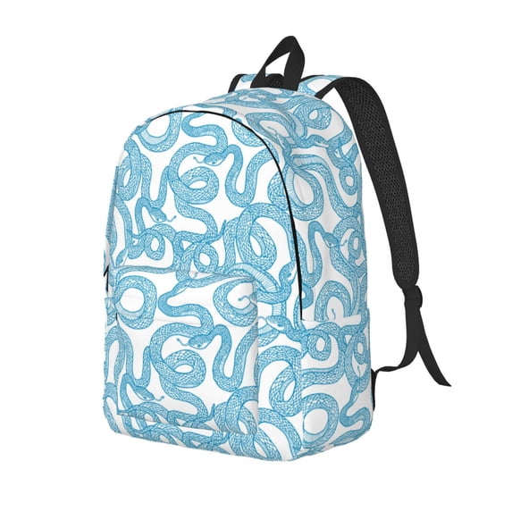 Bingfone Blue Snake Print Canvas College Laptop Backpack, Large Capacity Lightweight College Bookbag Casual Daypack-Medium