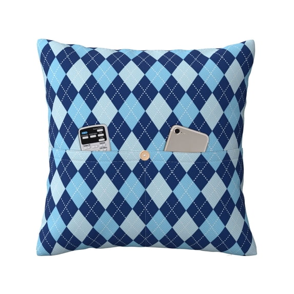 Bingfone Blue Squares Linen Throw Pillow Covers Cushion Case Pocket Button Vintage Farmhouse Pillowcase-20"x20"