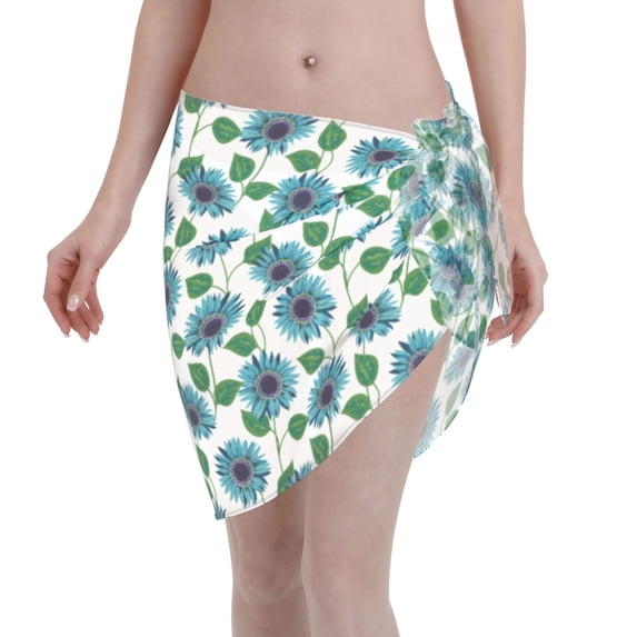 Bingfone Blue Sunflowers Women's Sarong Swimsuit Cover Ups Bathing Suit Coverups Chiffon Beach Wrap Skirts