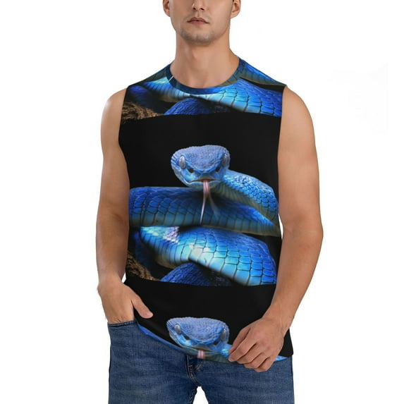 Bingfone Blue Viper Snake Pattern Men's Tank Tops Workout Sleeveless Tee Shirts Running Beach Tanks for Men-Large