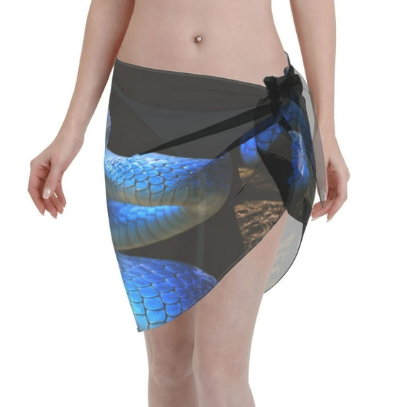 Bingfone Blue Viper Snake Women's Sarong Swimsuit Cover Ups Bathing Suit Coverups Chiffon Beach Wrap Skirts