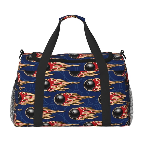 Bingfone Bowling Ball And Flame Print Travel Duffel Tote Bag,Waterproof Shoulder Weekender Bag For Women and Men Swim Sports Travel Gym BagFoldable and expandable bag Lightweight