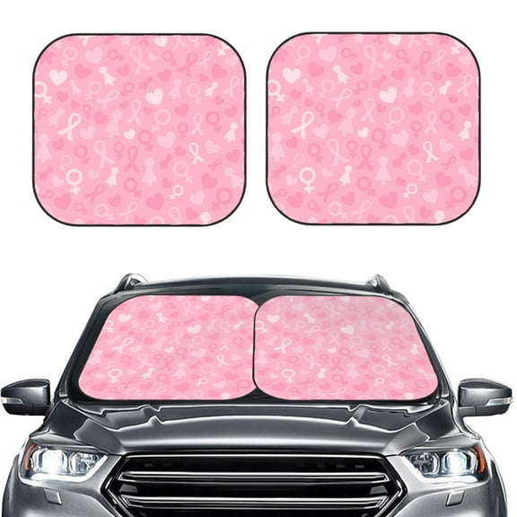 Bingfone Breast Cancer Awareness Print 2-Piece Sun Shade Front Windshield - Foldable Car Front Window Sunshades For Most Sedans Suv Truck - Small