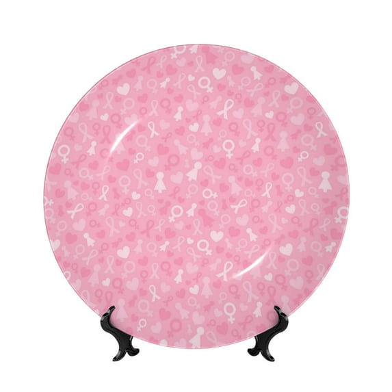 Bingfone Breast Cancer Awareness Print Bone China Dinner Decorative Plates,Handmade Ceramic Dinner Plate with Stand for Home Club-6in