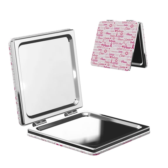 Bingfone Breast Cancer Ribbons Awareness Print Compact Vanity Makeup Mirror for Men Women Girls for Pocket Purse Wallet Handbag,Portable Small Handheld Beauty Mirror-Square