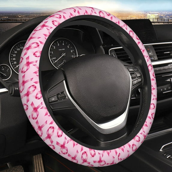 Bingfone Breast Cancer Ribbons Awareness Steering Wheel Cover - Universal 15 Inches Car Steering Wheel Covers Grip Auto Internal Accessories